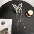 Pinza de pelo de mariposa plateada con cadenas largas de borlas y perlas blancas - Estilo Mariposa Borla Perla / Plateado