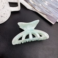 Mint green mermaid tail hair claw clip with pearls and glitter finish for women - Cyan (8.5cm)