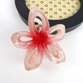 Pince à cheveux fleur avec dégradé rouge et rose et ressort en métal doré - Rouge Orangé (7.7cm)