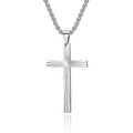 Titanium steel cross necklace with sunburst texture and link chain for men and women - Necklace Set (With 3mm*60cm Chain) / Steel