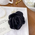 Elegant black satin rose flower hair clip with tiered fabric petals for women - Rose Shape / Gothic Black - Pearl Hair Tie