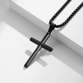 Collier avec pendentif croix noire en acier titane et chaîne vénitienne élégante - Largeur 3mm - Longueur 60cm / Noir