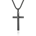 Modern black stainless steel cross necklace with engraved light-reflecting sunburst lines - Necklace Set (With 3mm*60cm Chain) / Black