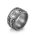 Anillo vintage de acero inoxidable plateado con grabados de sol luna y estrellas - Talla 7 / Plata Antigua