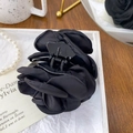 Elegant large black fabric rose hair claw clip with satin finish for women - Gothic Black - Shark Clip