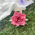Rose flower hair claw clip in rose red and cream color on green grass background - Light Red 8cm
