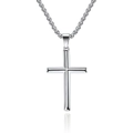 Collier croix en acier titane argenté poli avec chaîne à maillons épais pour homme et femme - Largeur 3mm - Longueur 60cm / Argent