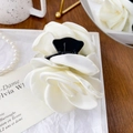 Elegant cream white fabric rose flower hair claw clip with vintage satin petals - Creamy White - Shark Clip