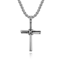 Collier avec pendentif croix formé de trois battes de baseball argentées pour homme - Avec Chaîne PL001 3mm*60cm / Acier
