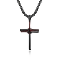 Collier croix en batte de baseball en acier noir avec détails rouges sur fond blanc - Avec Chaîne PL001 3mm*60cm / Noir