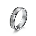 Polished silver tungsten carbide wedding ring featuring a crushed meteorite inlay - Size 6 / 6mm