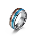 Polierter Wolframkarbid-Ring mit dunkler Holzeinlage und lebhaft blauem Opal-Finish - Größe 7 / Holz + Opal