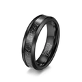 Polished black tungsten carbide ring with silver meteorite inlay and beveled edges - Size 6 / Black (6mm)