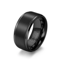Matte brushed black tungsten carbide ring with polished interior and bevelled edges - Size 7 / 10mm