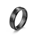 Polished tungsten carbide ring with black meteorite inlay inlay at a 45-degree angle view - 6mm