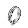 Polished tungsten carbide ring with silver meteor inlay and black center groove - Size 6 / Narrow Style / Steel