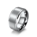 Minimalist brushed silver tungsten carbide ring with polished edges and mirror finish - Size 7 / 10mm
