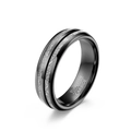 Polished black tungsten carbide ring featuring double silver ice silk textured inlays - Size 6 / Narrow Style / Black
