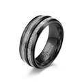Polished black tungsten carbide ring with silver meteorite texture inlay for men - Size 6 / Wide Style / Black
