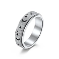 Silver spinner ring with moon and star patterns and sandblasted texture for women - US 5 / Steel