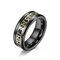 Men's black tungsten ring with gold center band and engraved Nordic Viking runes - 6# / Black