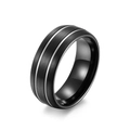 Men's matte black tungsten ring with dual silver grooves and polished inner band surface - 8# / Black and Silver