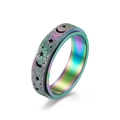 Rainbow gradient stainless steel star and moon spinner ring with a frosted sandblast finish - US 5 / Colorful