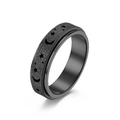 Bague rotative en acier inoxydable noir mat avec motifs lune et étoiles sablés - Noir