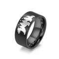 Men's black titanium steel world map ring with brushed texture and silver pattern - World Map / Size 8 / Black