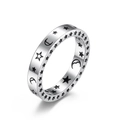 Anillo de acero inoxidable plateado con grabados de estrellas y lunas para hombre y mujer - US 5 / Patrón de Luna y Estrella (Fino)