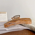 Pinza para el pelo de metal dorado con textura de mármol ámbar y borde de cuentas finas - Púrpura Humo Colorido 11cm