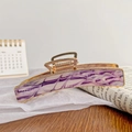 Pince à cheveux élégante texture marbre violet avec cadre en métal doré pour femmes - Violet Coloré 11cm