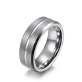 Brushed silver tungsten steel men's ring with a polished center groove and beveled edges - 7# / Matte Steel