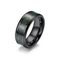 Men's black tungsten ring with green carbon fiber Celtic dragon inlay and polished edges - Size 7 / Green Carbon Fiber