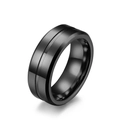 Men's minimalist tungsten ring in matte black finish with double groove design - 7# / Glossy Black