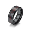 Men's black tungsten ring with red carbon fiber inlay and celtic dragon pattern - Size 7 / Red Carbon Fiber