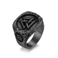 Anello Viking Valknut vintage da uomo in nero opaco con simboli a triangolo in rilievo - Taglia 8 / Nero
