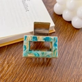 Pince à cheveux rectangulaire dorée avec motif en résine marbrée bleu et jaune - Petit Vert Jaune 4cm