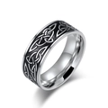Anello a fascia larga da uomo in acciaio inossidabile con nodo celtico e smalto nero - Taglia 7 / Color Acciaio