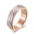 Anello girevole in acciaio inox oro rosa con inserto sabbiato argento e scanalature diagonali - 5# / Oro rosa