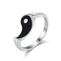 Yin Yang Tai Chi split ring in silver finish with black enamel and white dot detail - 5# / Black