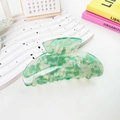 Green and white floral marble texture hair claw clip in a large acetate crescent shape - Crystal Green Semicircle Style 9.5cm