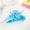 Blue marble patterned hair claw clip with jelly texture on a wavy display stand - Crystal Blue Semicircle Style 9.5cm