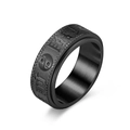 Anello rotante in acciaio inossidabile nero con yin yang e caratteri cinesi - Taglia 7 / Nero