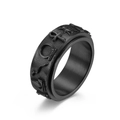 Black stainless steel spinner ring with ancient Egyptian symbols and matte finish - Size 6 / Black