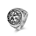 Vintage stainless steel lion head ring featuring antique finish and detailed 3D carving - Size 7 / Steel
