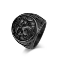 Mens vintage lion head ring in matte black stainless steel with 3D carved detail - Size 7 / Black