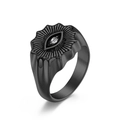 Vintage stainless steel black evil eye ring with sparkling round zircon center stone - Size 8 / Black