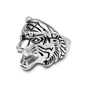 Vintage oxidized silver tiger head ring in stainless steel with realistic roaring detail - 7# / Steel