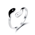Adjustable stainless steel Yin Yang Tai Chi ring with black and white enamel finish - Size 6 / Steel